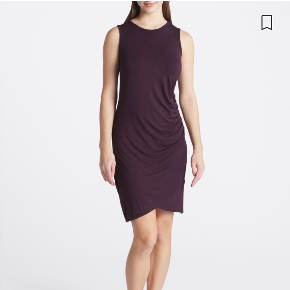 Wine knit stretch ruched dress